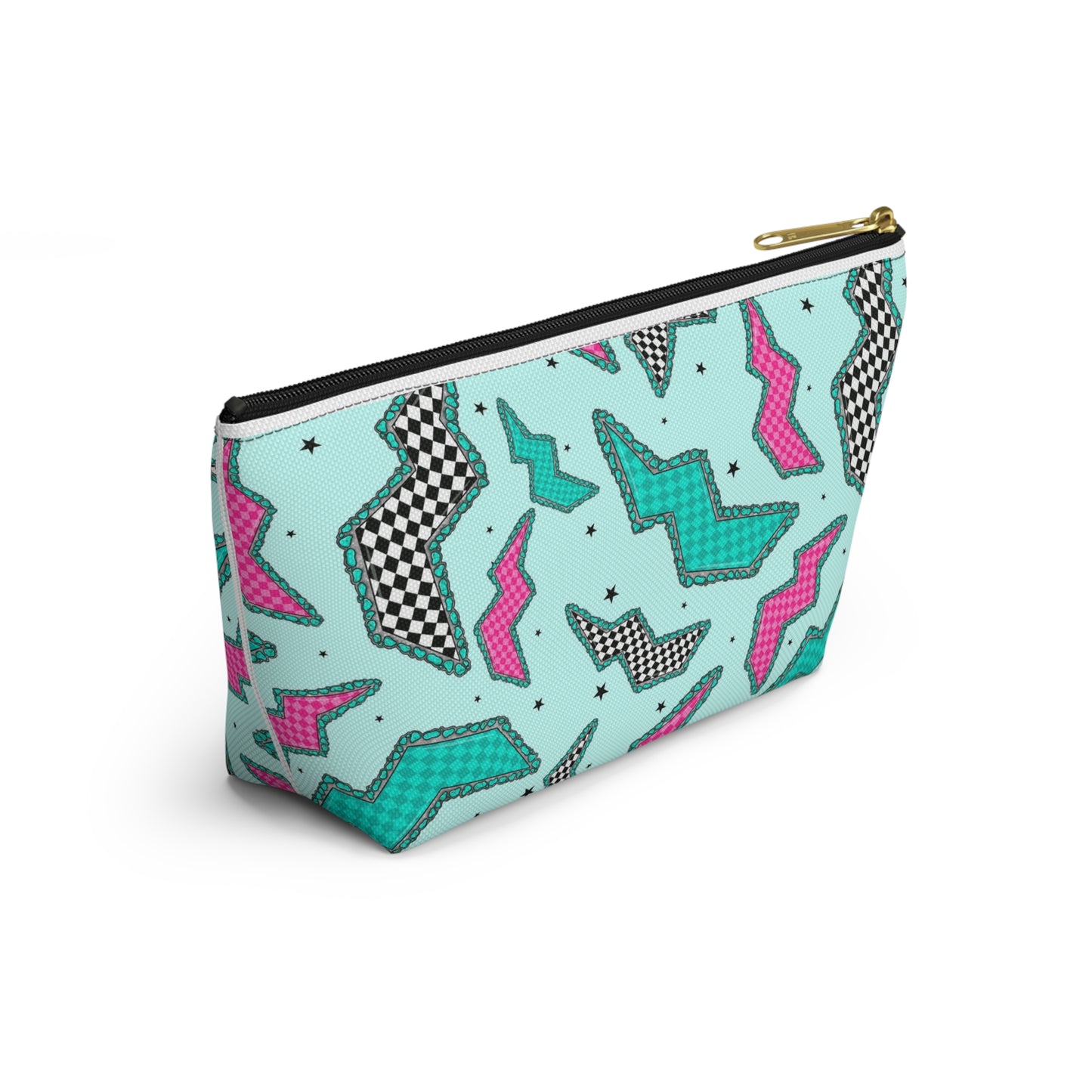 Retro 80s Geometric Accessory Pouch – T‑Bottom Makeup & Travel Zip Bag