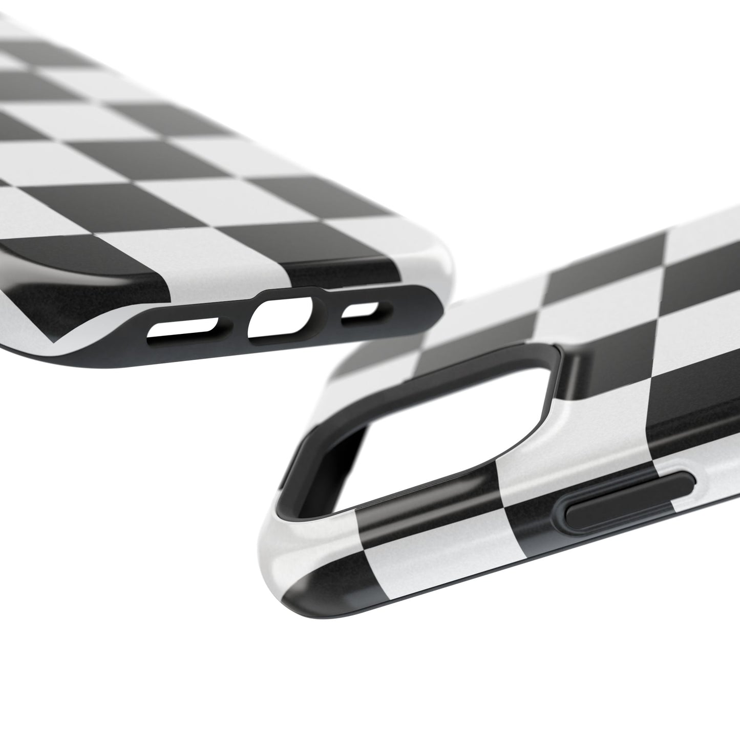 Black & White Checkered Magnetic Impact Phone Case — Shockproof, Wireless Charging Compatible