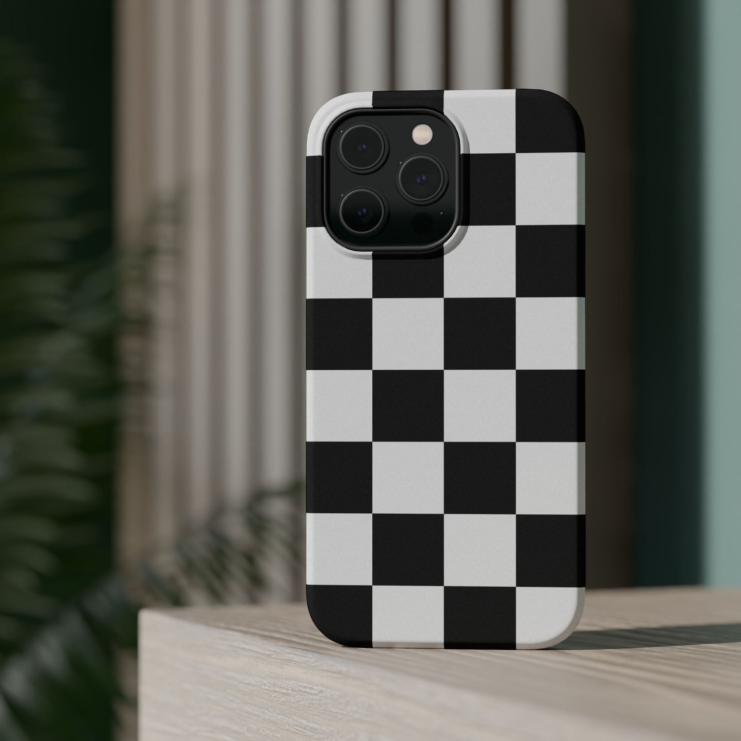 Black & White Checkered Magnetic Impact Phone Case — Shockproof, Wireless Charging Compatible
