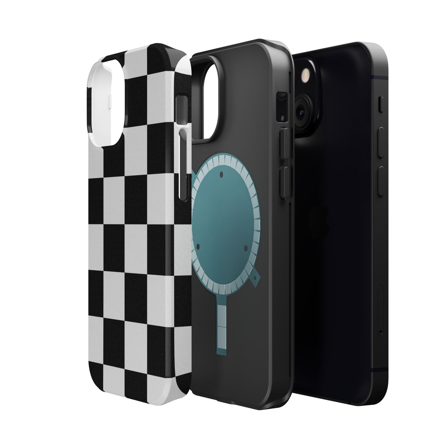 Black & White Checkered Magnetic Impact Phone Case — Shockproof, Wireless Charging Compatible