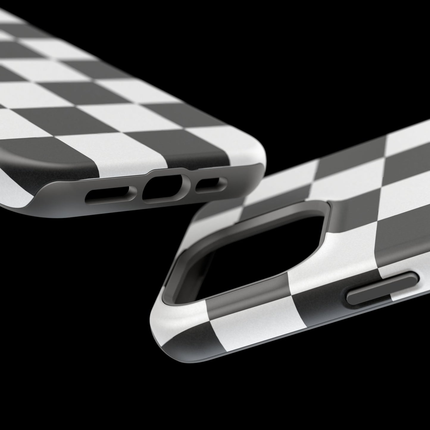Black & White Checkered Magnetic Impact Phone Case — Shockproof, Wireless Charging Compatible
