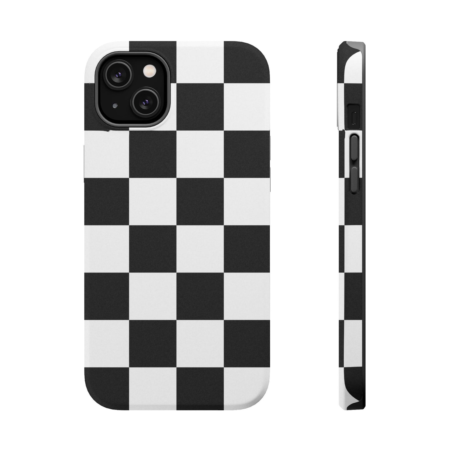 Black & White Checkered Magnetic Impact Phone Case — Shockproof, Wireless Charging Compatible
