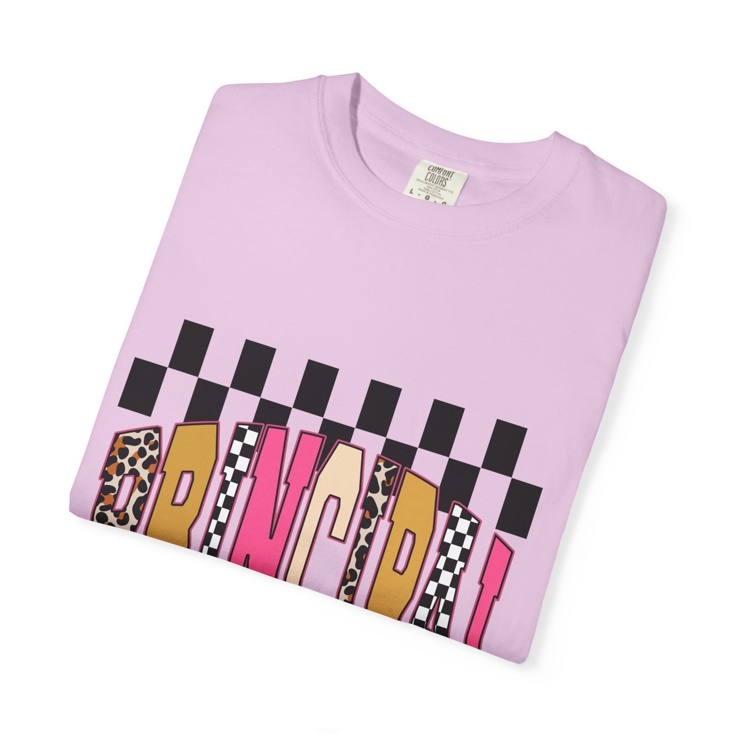 Principal Bow Stripe T‑Shirt — Cute Pink & Navy Teacher Tee