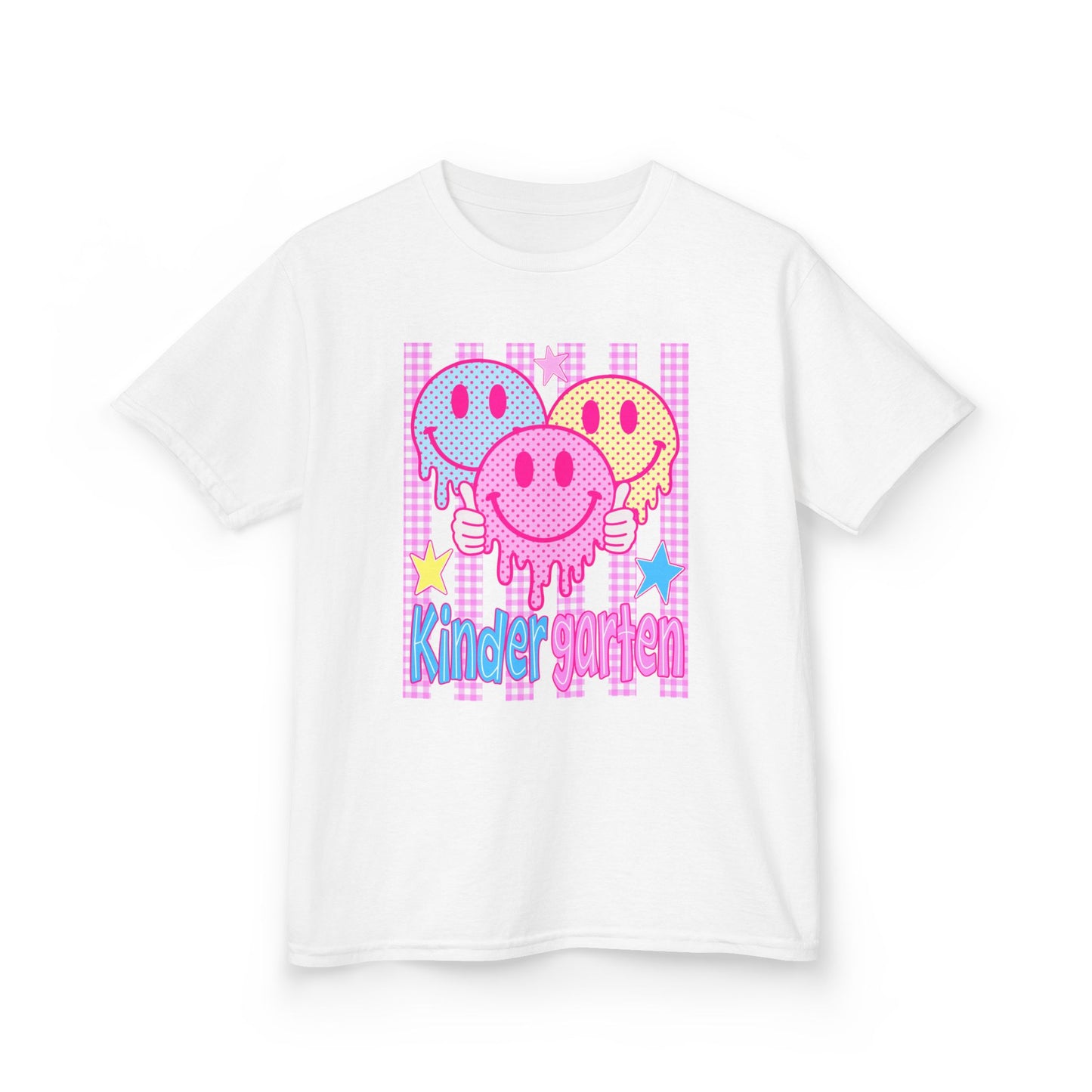 Kids Tee — Colorful Drippy Smiley 'Kindergarten' Back-to-School Shirt