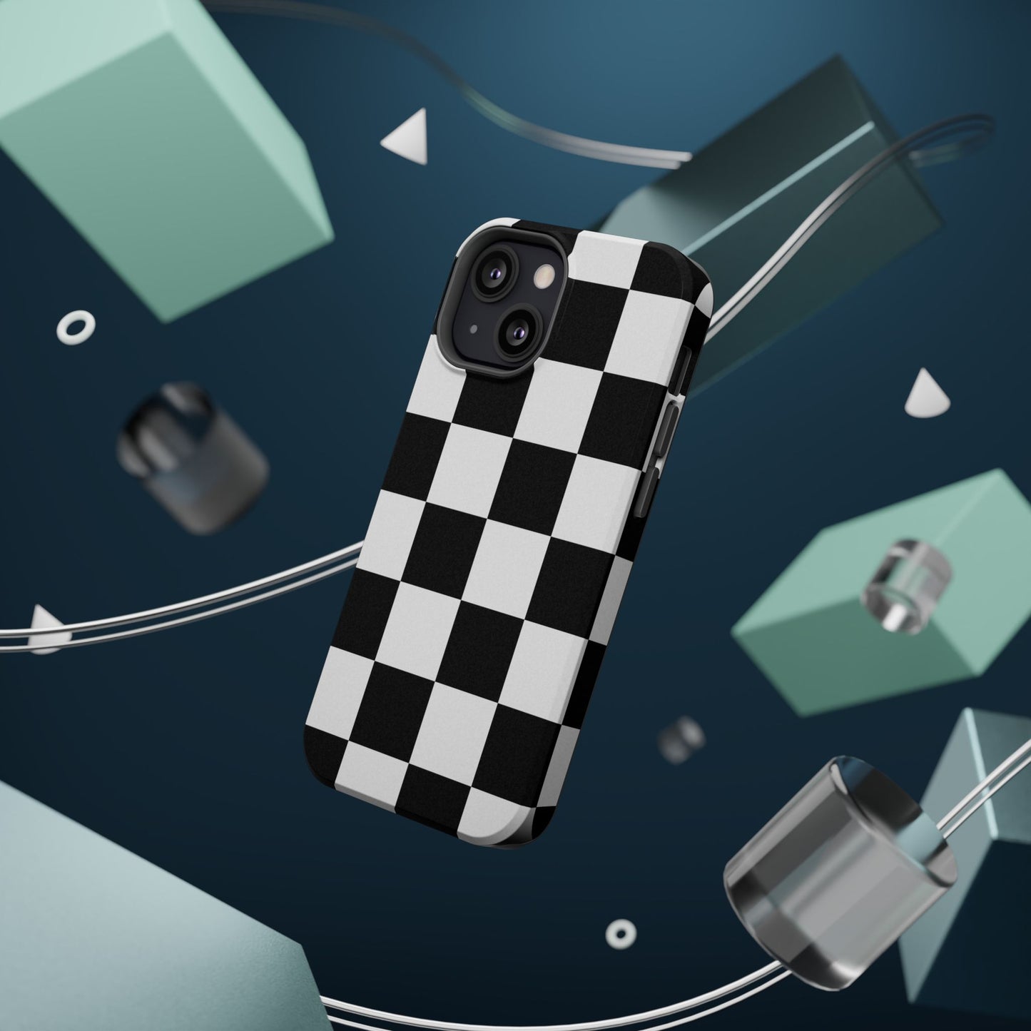 Black & White Checkered Magnetic Impact Phone Case — Shockproof, Wireless Charging Compatible