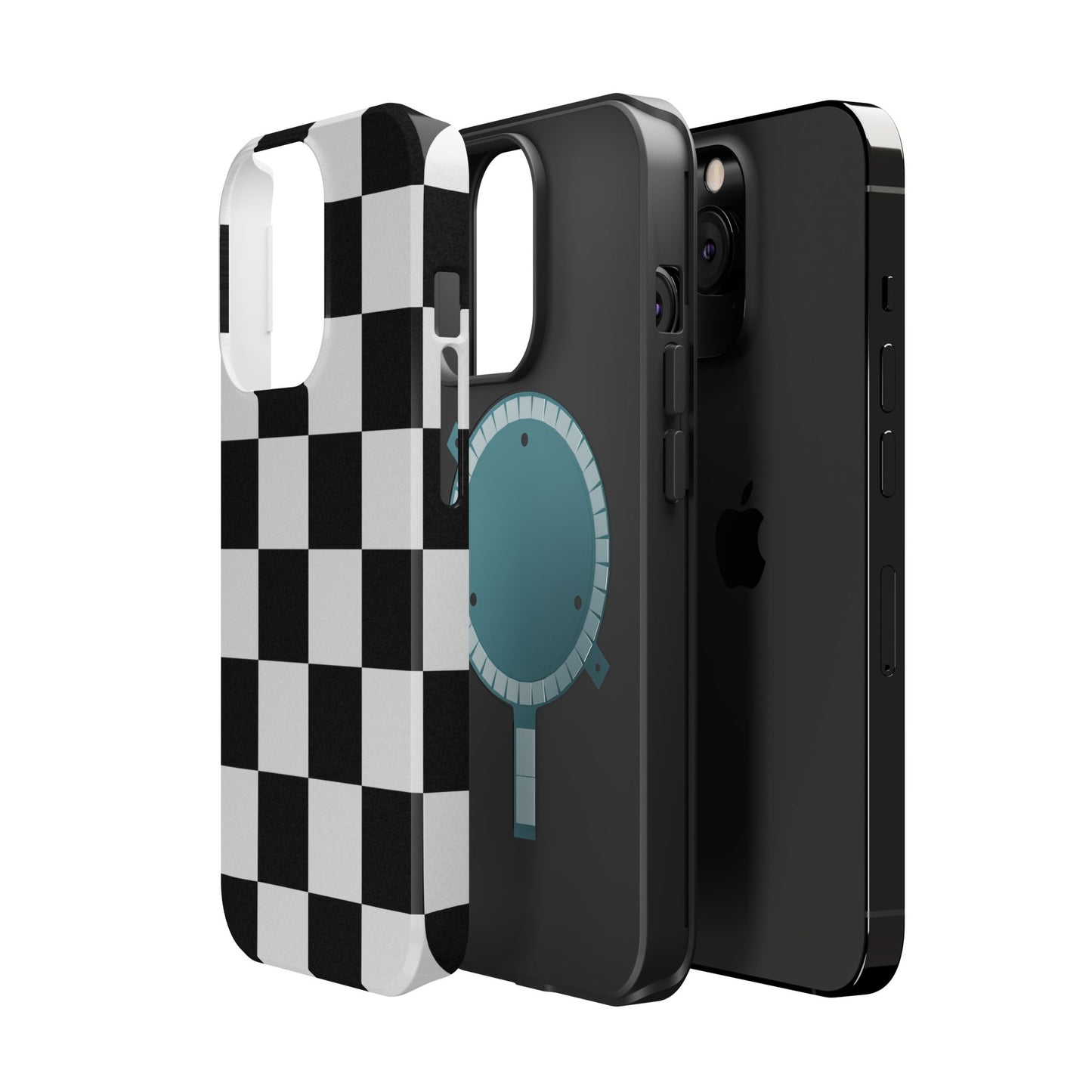 Black & White Checkered Magnetic Impact Phone Case — Shockproof, Wireless Charging Compatible