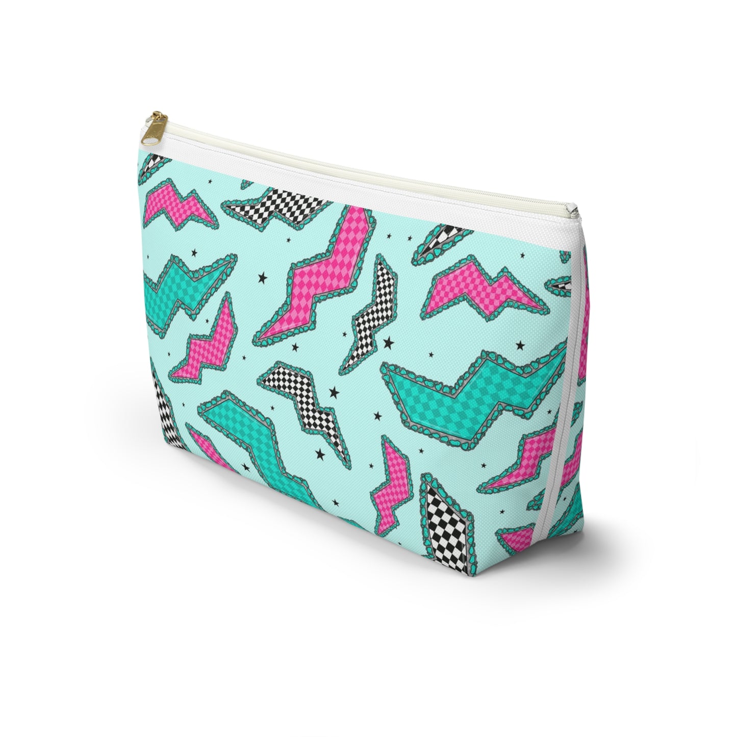 Retro 80s Geometric Accessory Pouch – T‑Bottom Makeup & Travel Zip Bag