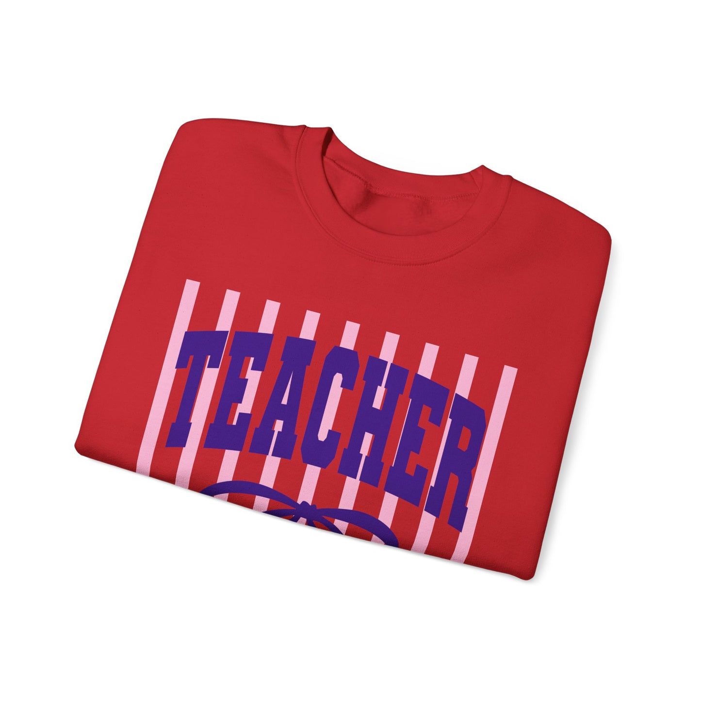 Teacher Crewneck Sweatshirt — Pink Stripes & Bow Design