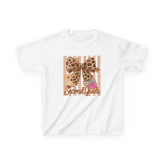 Second Grade Leopard Bow Kids Tee