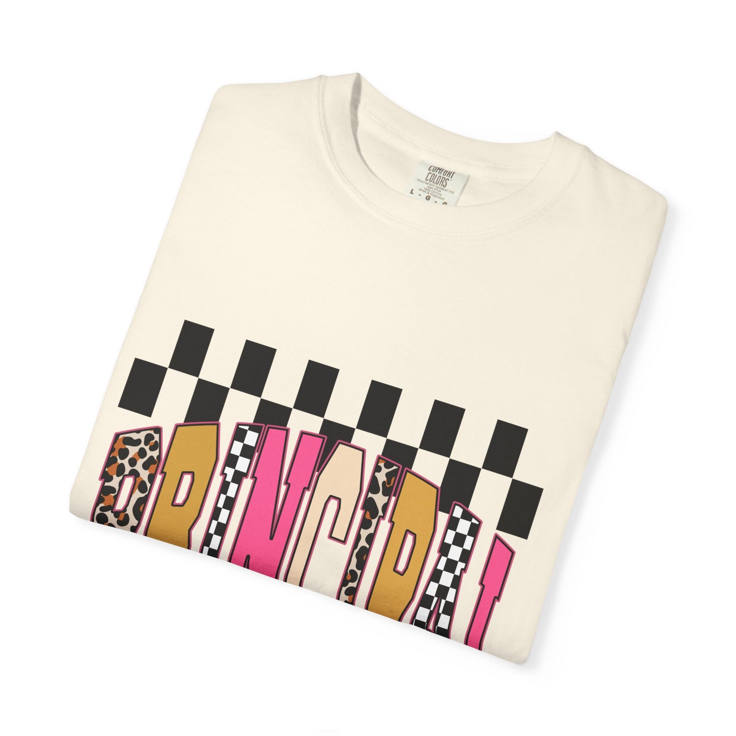 Principal Bow Stripe T‑Shirt — Cute Pink & Navy Teacher Tee