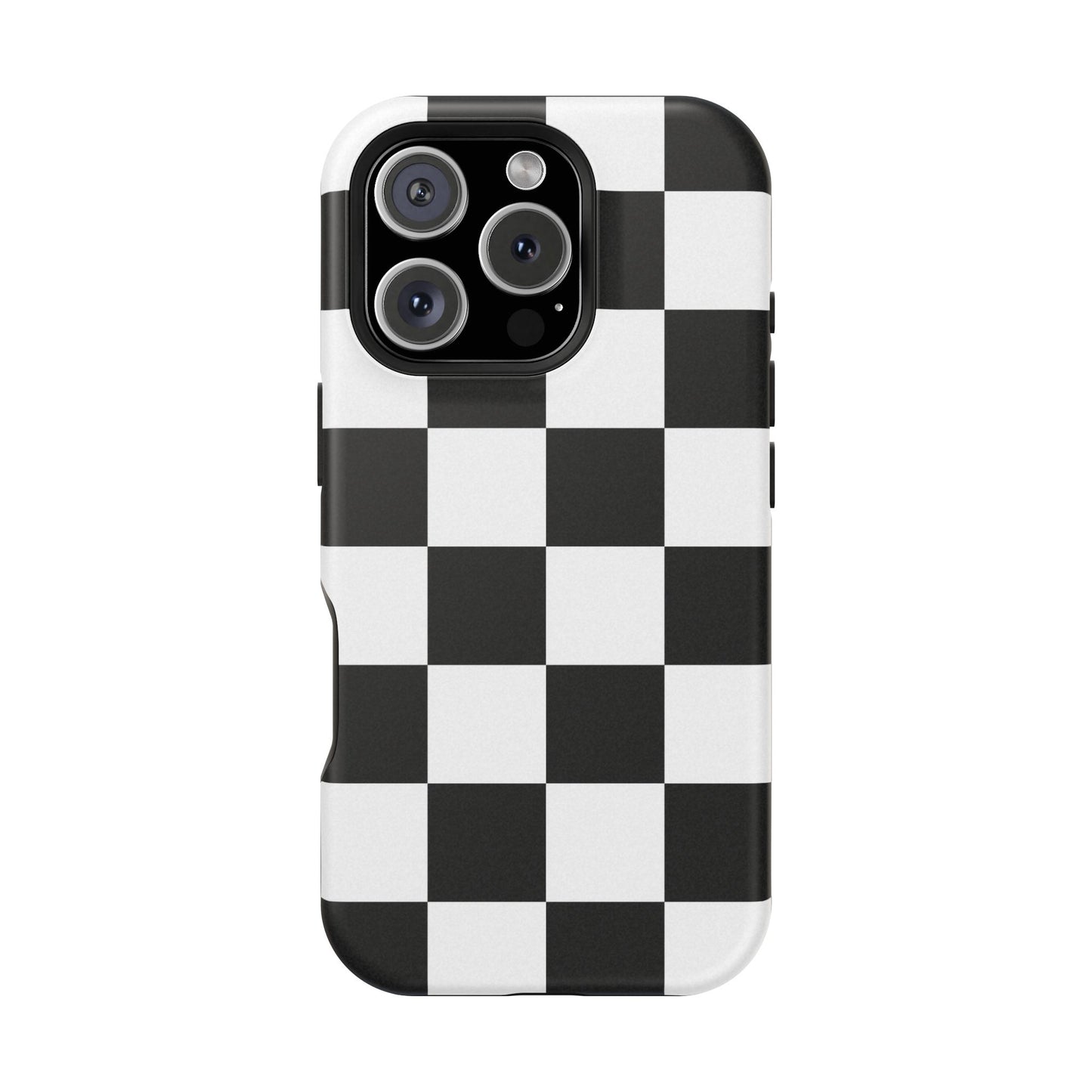 Black & White Checkered Magnetic Impact Phone Case — Shockproof, Wireless Charging Compatible