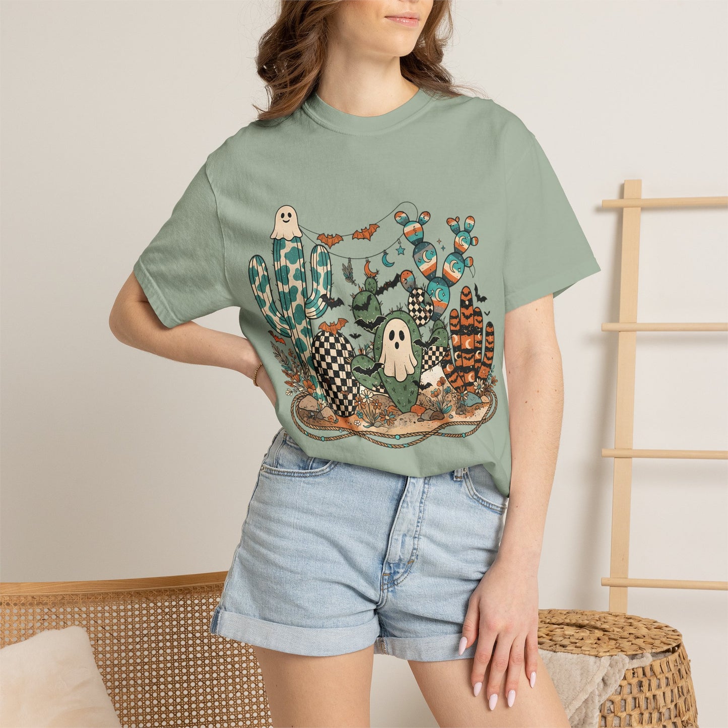 Cactus Patch Halloween T-Shirt — Whimsical Ghosts & Desert Succulents