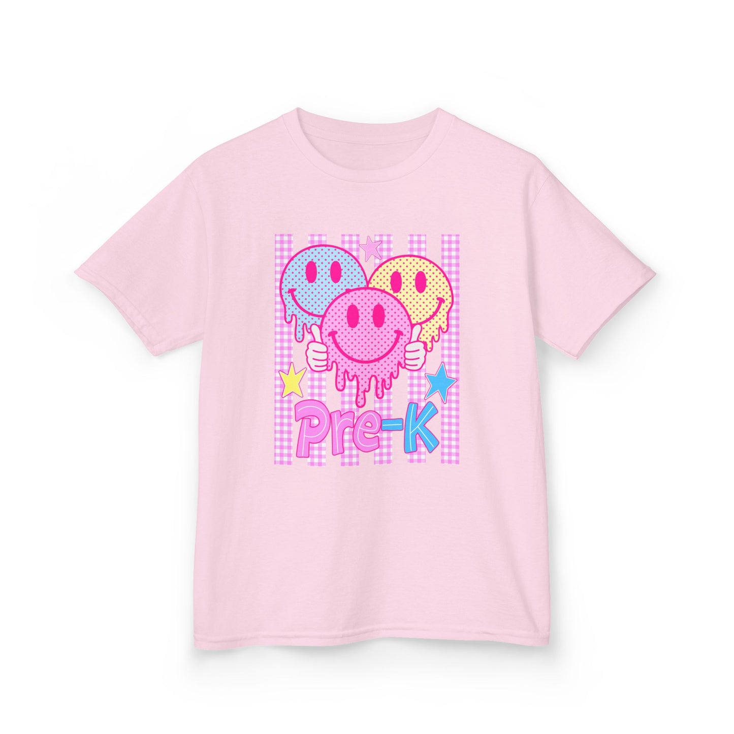 Pre-K Smiley Faces Kids T-Shirt — Cute Drip Neon Preschool Tee
