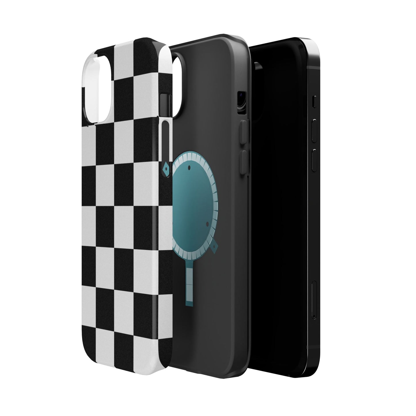 Black & White Checkered Magnetic Impact Phone Case — Shockproof, Wireless Charging Compatible
