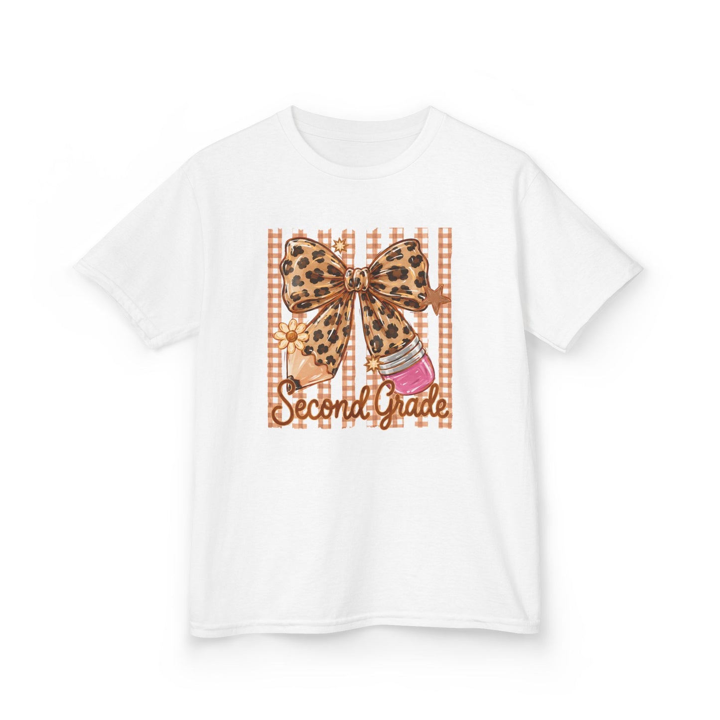 Second Grade Leopard Bow Kids Tee