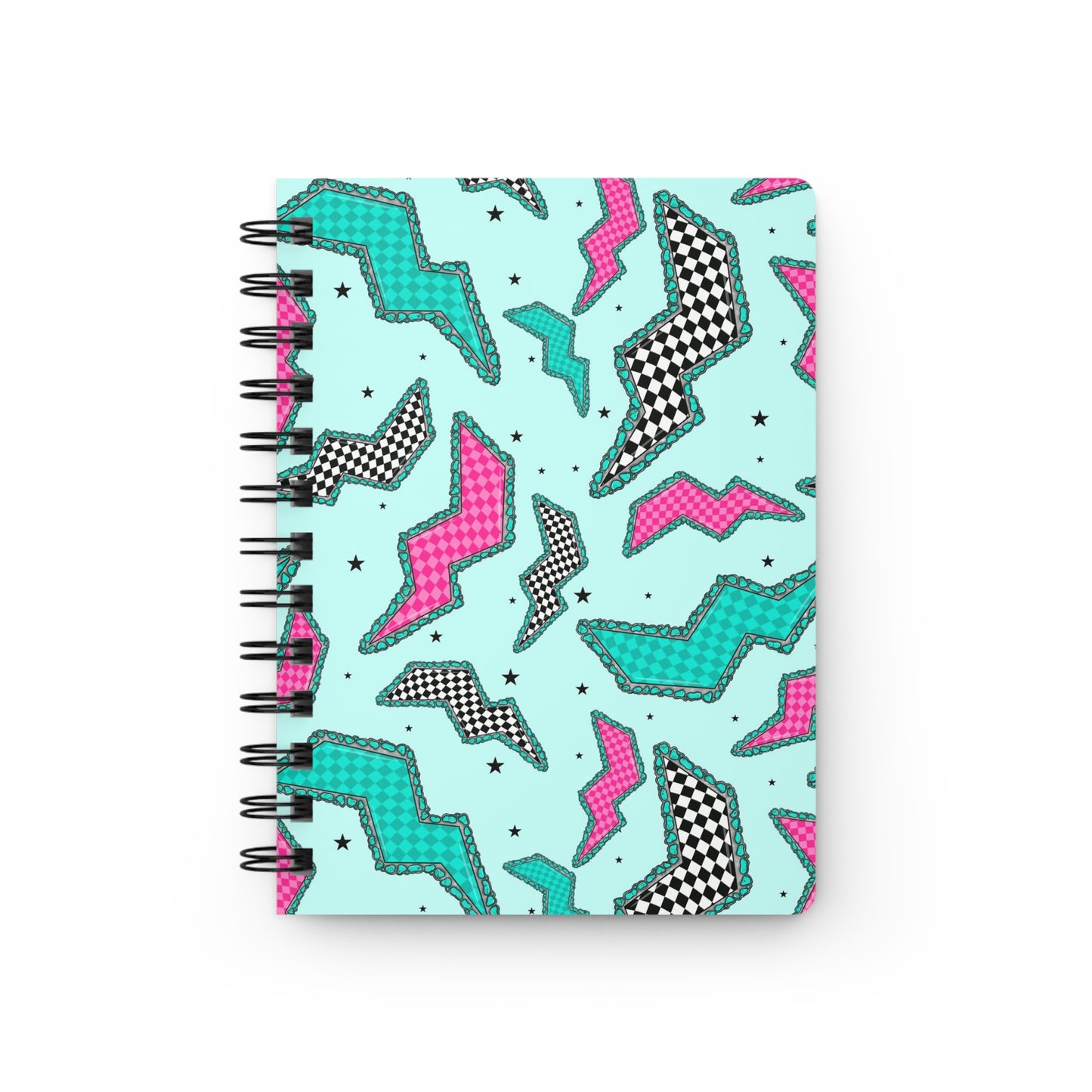 Spiral Notebook — Retro 80s Memphis Pattern in Teal & Pink