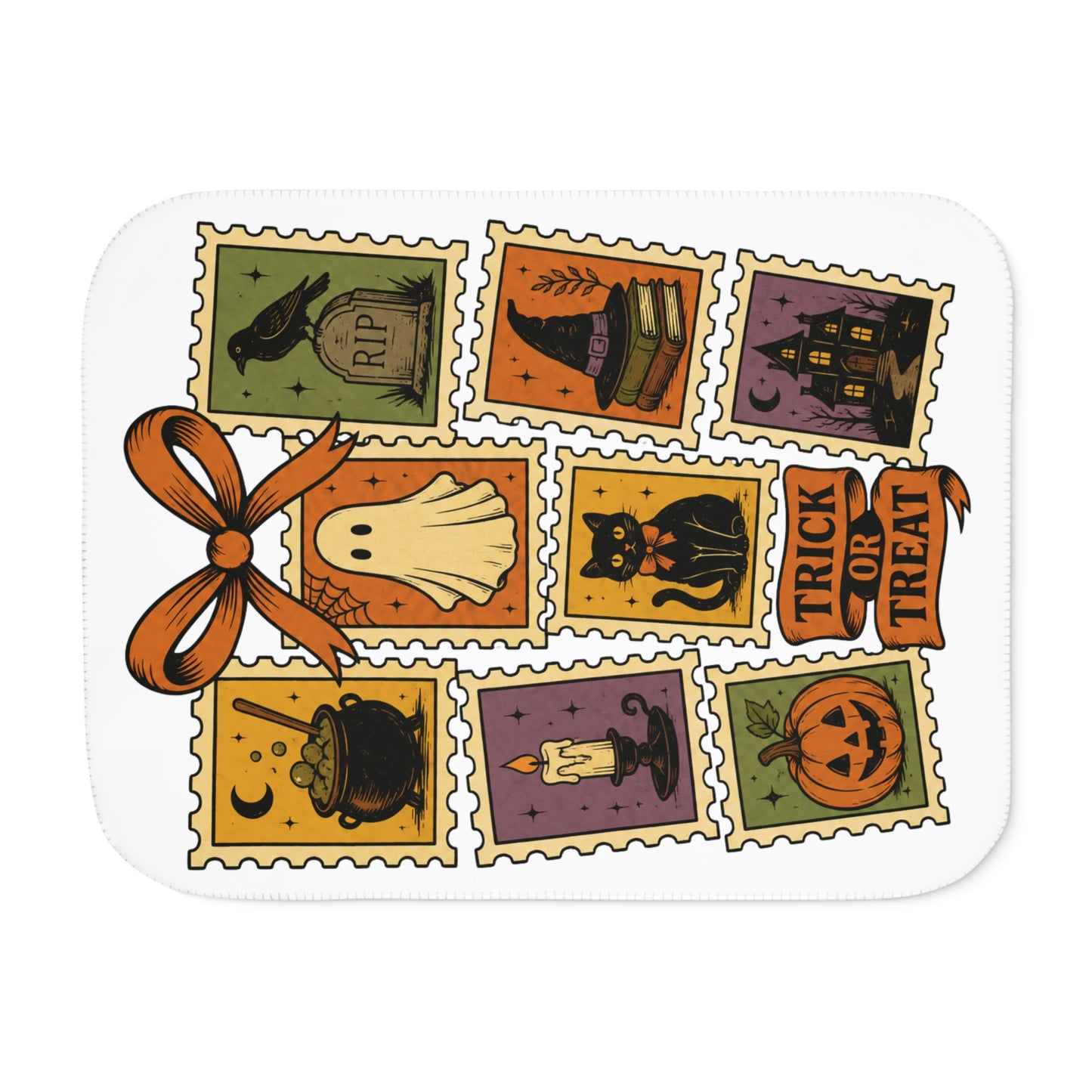 Halloween Stamp Sherpa Blanket – Trick or Treat Cozy Throw