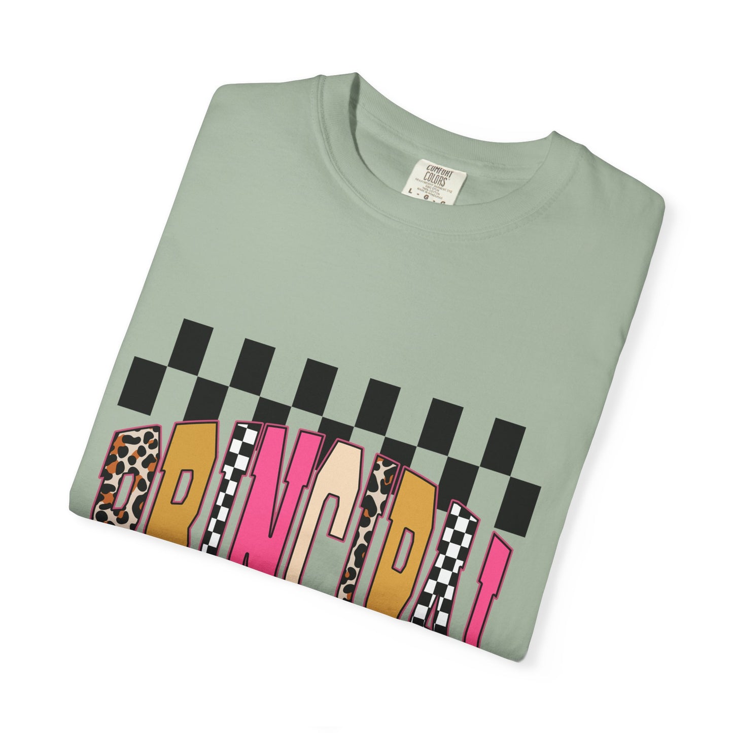 Principal Bow Stripe T‑Shirt — Cute Pink & Navy Teacher Tee