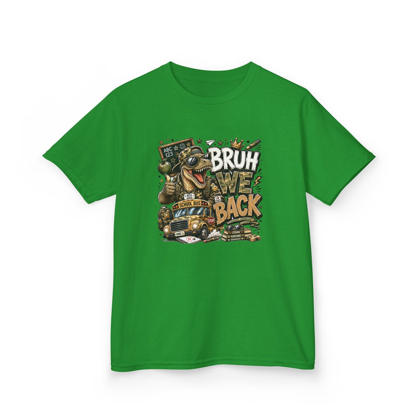 Kids Graphic Tee — "Bruh We Back" T- Rex Vintage Skate Dinosaur Crew Shirt