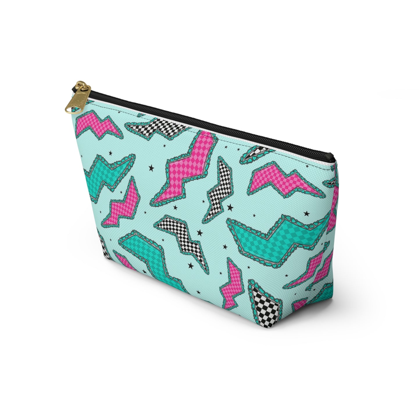 Retro 80s Geometric Accessory Pouch – T‑Bottom Makeup & Travel Zip Bag
