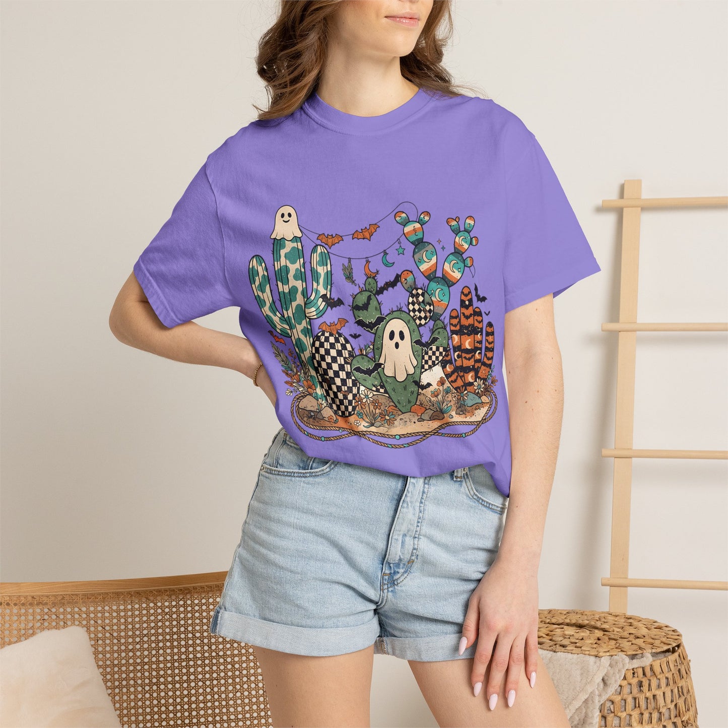 Cactus Patch Halloween T-Shirt — Whimsical Ghosts & Desert Succulents