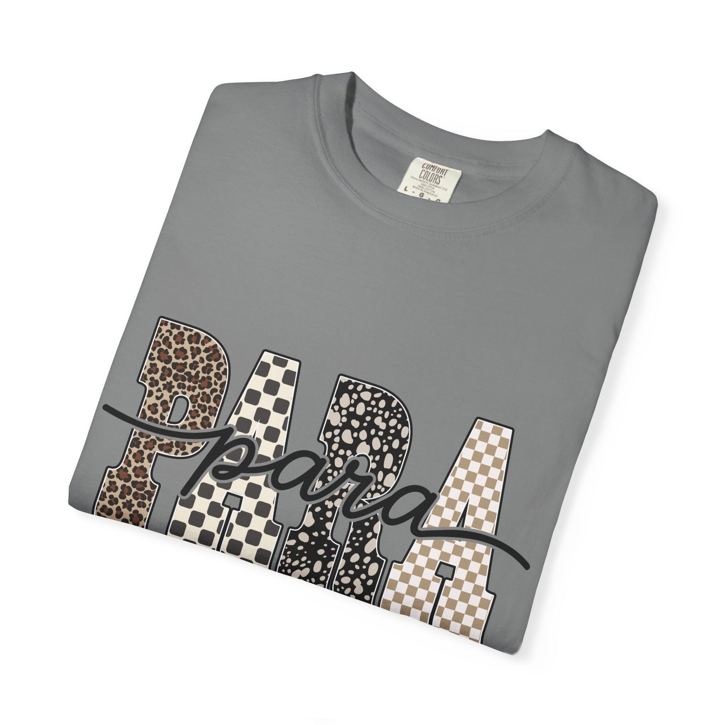 Para T-Shirt — Leopard & Checker Block Letter Graphic Tee