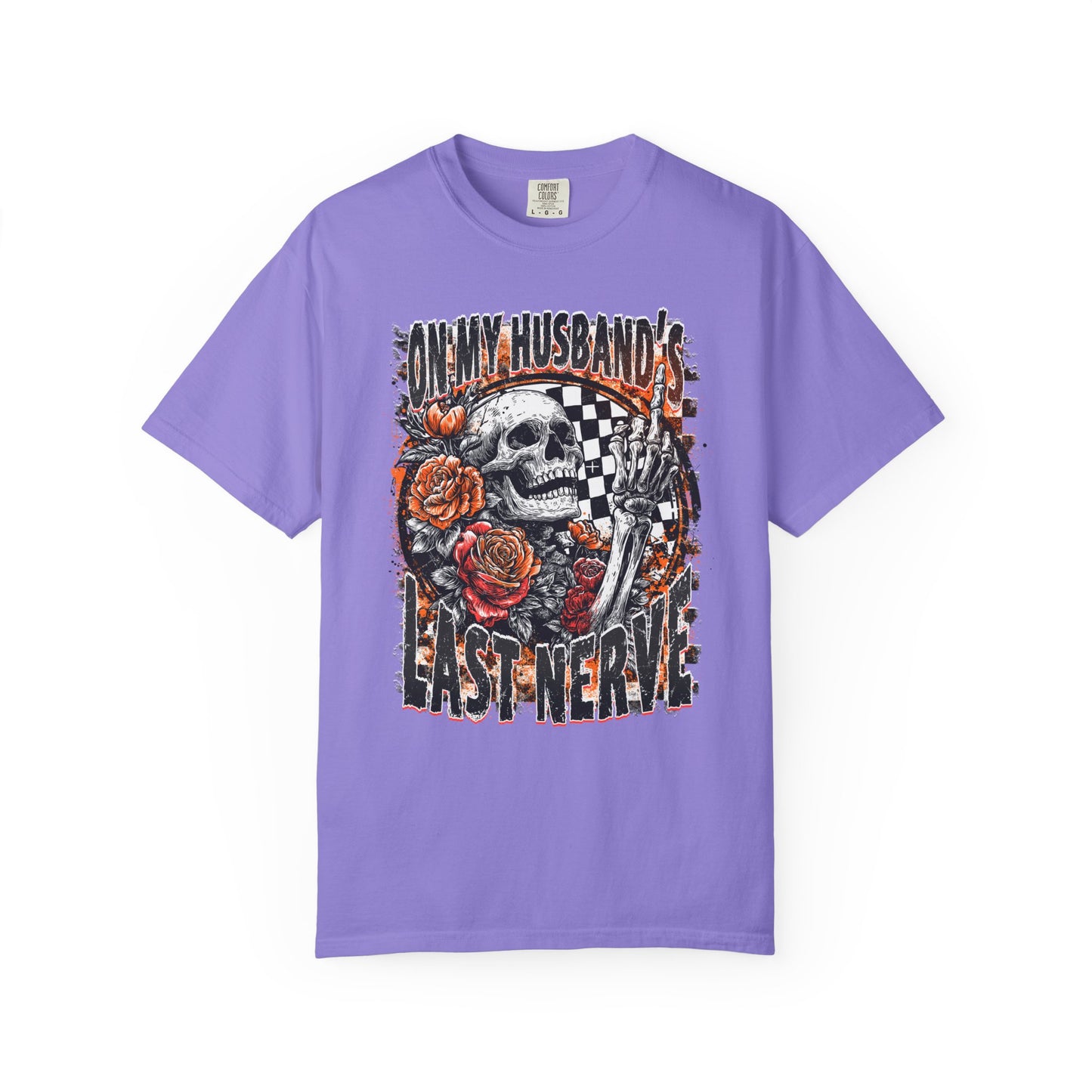 Easy Nerve T-Shirt — Skull, Roses & Racing Flag Graphic Tee