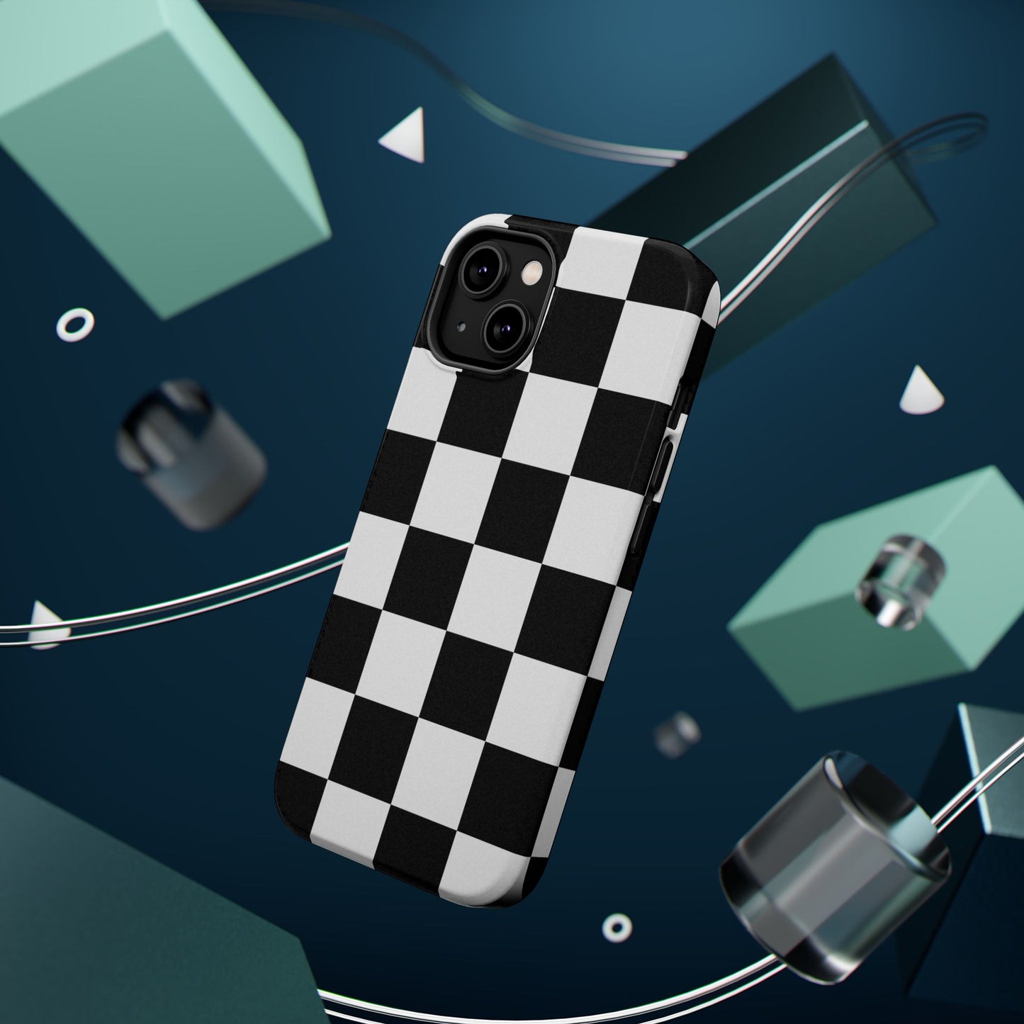 Black & White Checkered Magnetic Impact Phone Case — Shockproof, Wireless Charging Compatible