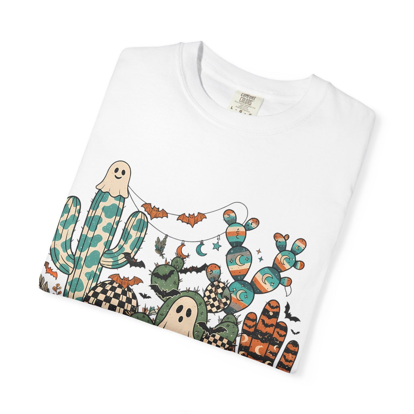 Cactus Patch Halloween T-Shirt — Whimsical Ghosts & Desert Succulents
