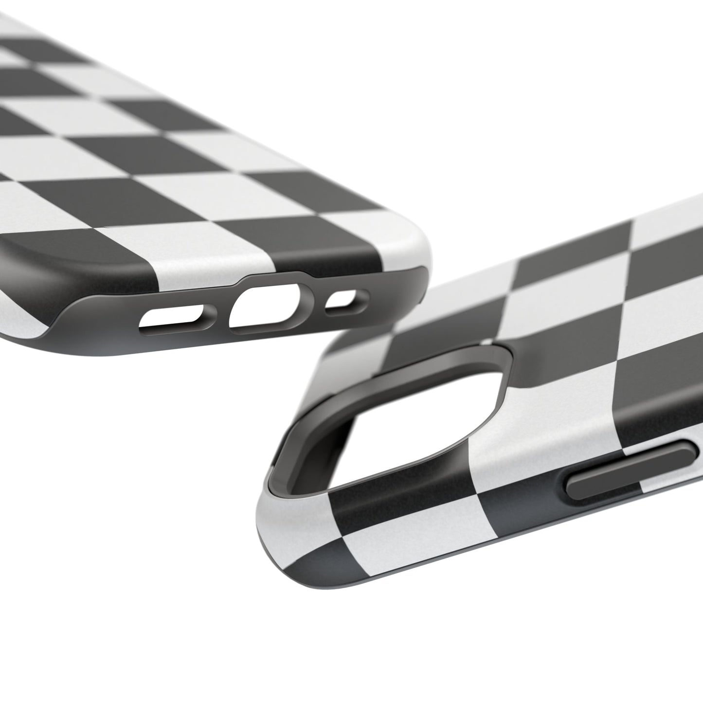 Black & White Checkered Magnetic Impact Phone Case — Shockproof, Wireless Charging Compatible