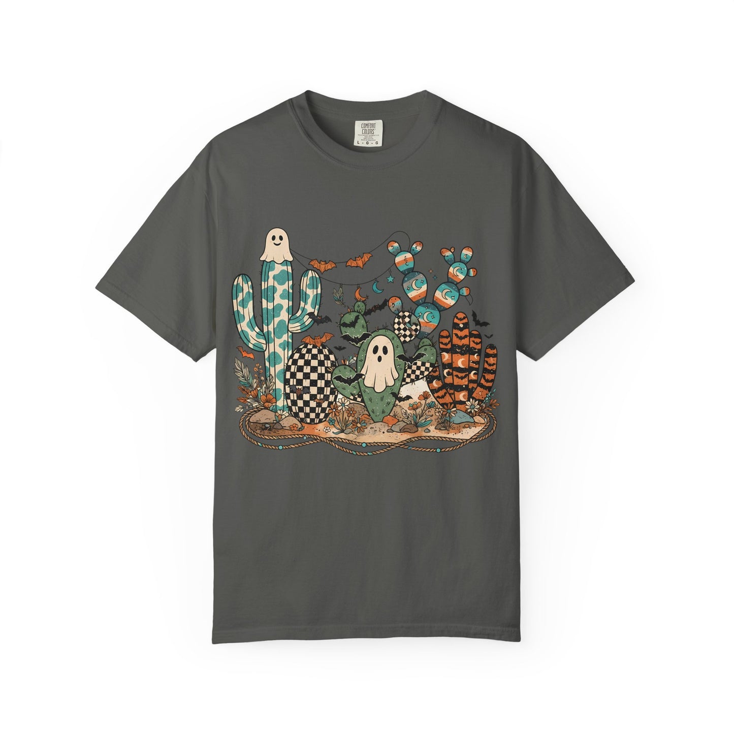 Cactus Patch Halloween T-Shirt — Whimsical Ghosts & Desert Succulents