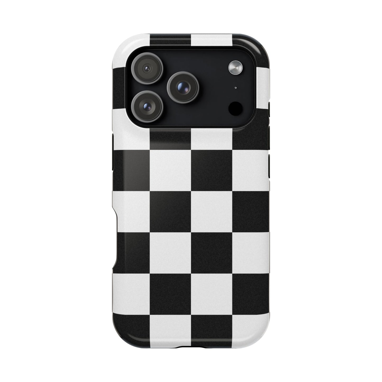Black & White Checkered Magnetic Impact Phone Case — Shockproof, Wireless Charging Compatible