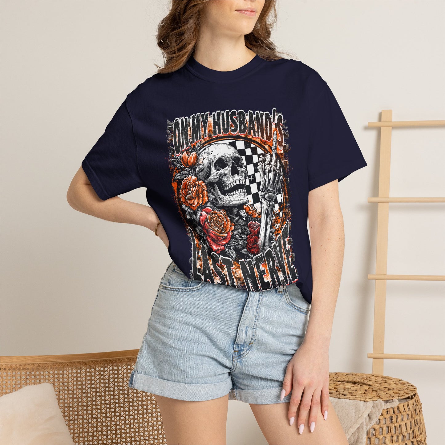 Easy Nerve T-Shirt — Skull, Roses & Racing Flag Graphic Tee