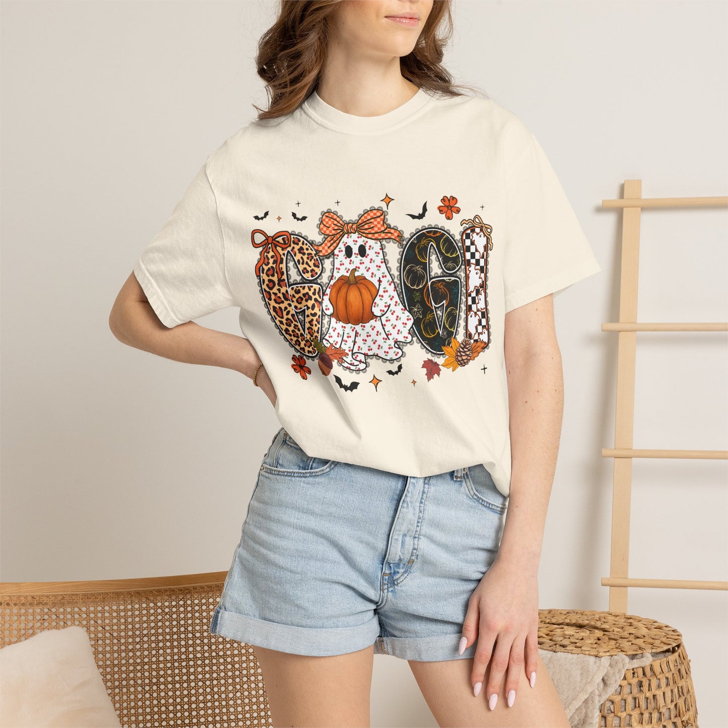 Halloween "Gigi" T-Shirt — Pumpkin, Leopard & Mask Fall Tee